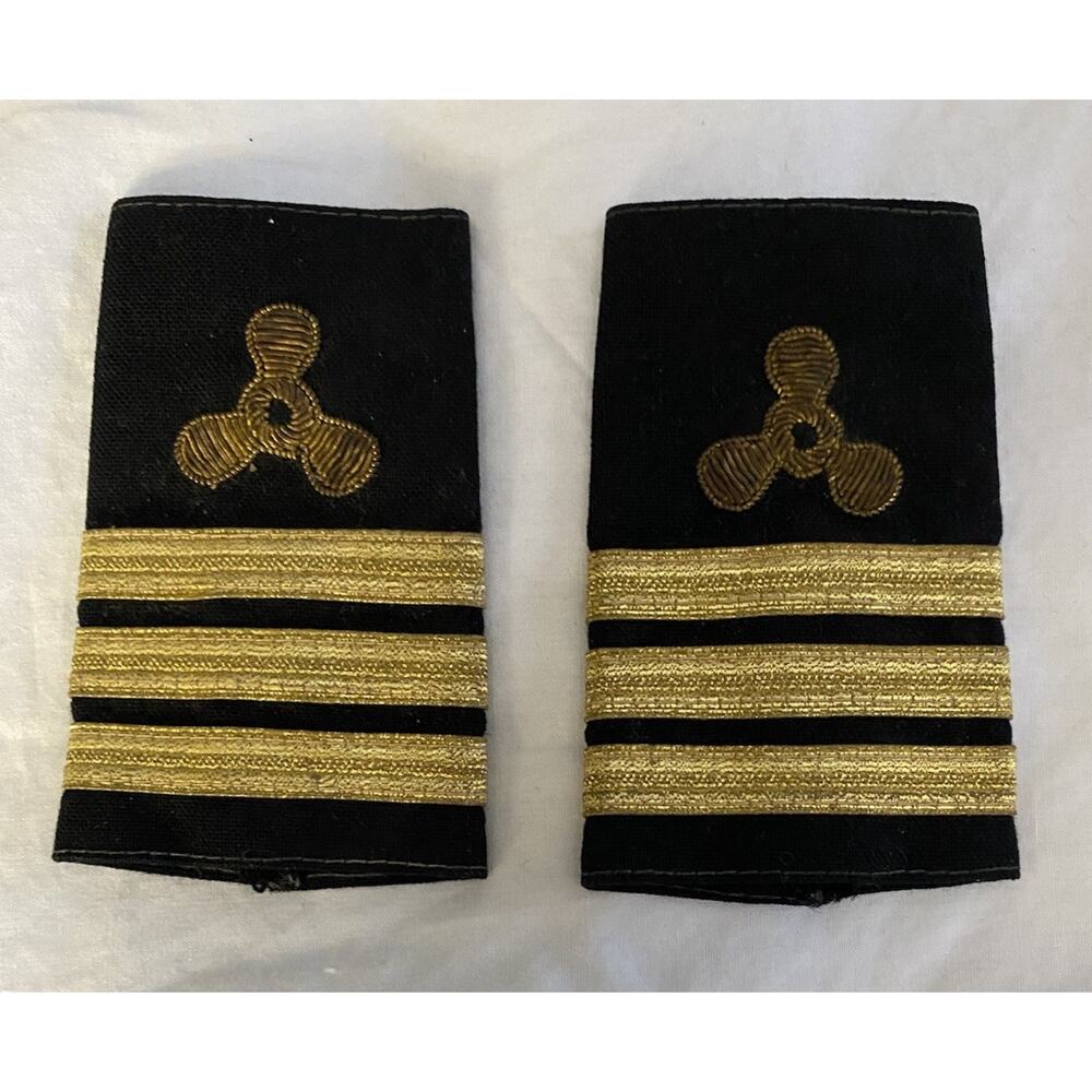 Vintage Bullion Marine Ship Engineer Shoulder Board Epaulette 3 Bar Pair D